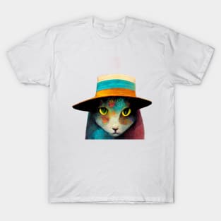 Surreal, Super cool cat wearing a hat, colorful T-Shirt